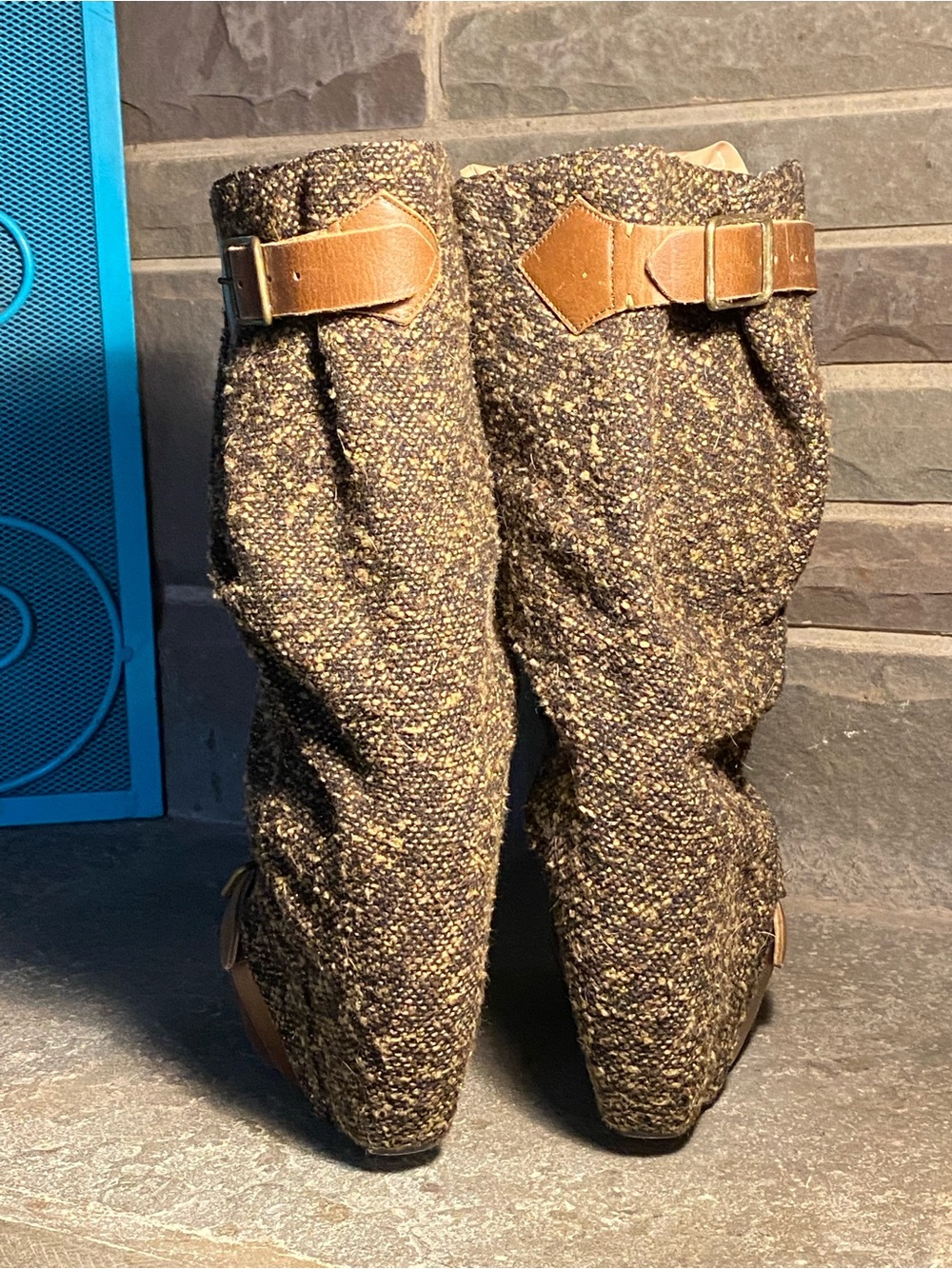Rare HTF Irregular Choice “Longer Lashes” brown suede/tweed platform boots, US 9 - Picture 2 of 13